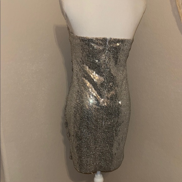 Silver Sequin Strapless Party Dress - Picture 5 of 7